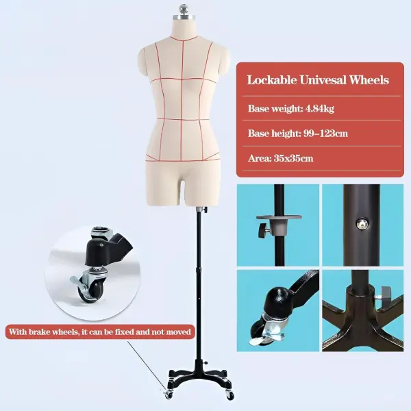Adjustable White Dress Form on Wheels, S-Model 80 Tailor Mannequin Dummy for Clothing Design, Ideal for Dressmakers & Fashion Designers, Versatile Sewing Tool