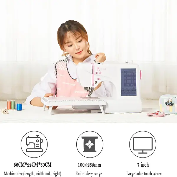 Computer Sewing Machine, Fully Automatic Computer Embroidery Machine with 7-inch Color Touch Screen, Supports Pattern Editing and U Disk Reading and Import, 162 Kinds Of Stitches