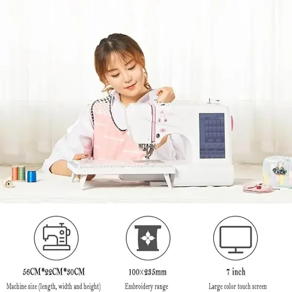 Computer Sewing Machine, Fully Automatic Computer Embroidery Machine with 7-inch Color Touch Screen, Supports Pattern Editing and U Disk Reading and Import, 162 Kinds Of Stitches