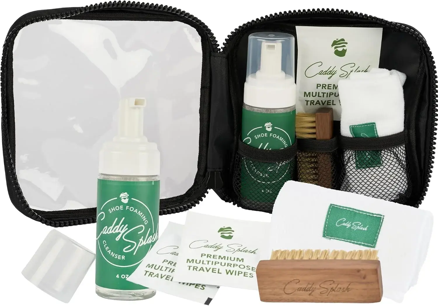 Caddy Splash Complete Golf Shoe Cleaning Kit - 4oz Foaming Cleanser, Durable & Safe Shoe Brush, Premium Microfiber Towel & Multi Purpose Travel Wipes - All-in-One Cleaning Solution - USA Company