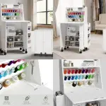 Folding Sewing Machine Table with Storage, Portable Sewing Desk with Thread Rack & Wheels &Built-in AC/USB Charging, Space-Saving Craft Storage Cabinet for Home, Apartment, and Art Studio (White)