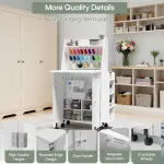 Folding Sewing Machine Table with Storage, Portable Sewing Desk with Thread Rack & Wheels &Built-in AC/USB Charging, Space-Saving Craft Storage Cabinet for Home, Apartment, and Art Studio (White)