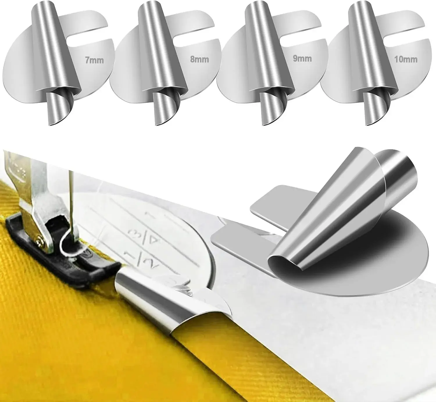 TIGARI Sewing Rolled Hemmer Foot, 7/8/9/10mm Rolled Hem Presser Foot, 4 Sizes Wide Hemming Machine Rolled Hem Pressure Foot Hand Industrial Sewing Machine Sewing Accessories