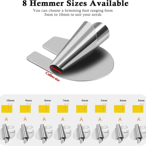 TIGARI Sewing Rolled Hemmer Foot, 7/8/9/10mm Rolled Hem Presser Foot, 4 Sizes Wide Hemming Machine Rolled Hem Pressure Foot Hand Industrial Sewing Machine Sewing Accessories