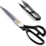 Left-Handed Sewing Fabric Scissors, 10 Inch Dressmaking Taior's Shears-Electroplated Finishing High Carbon Steel Scissors for Crafting, Tailoring, Leather-Cutting(Thread Cutter INCL) (White)