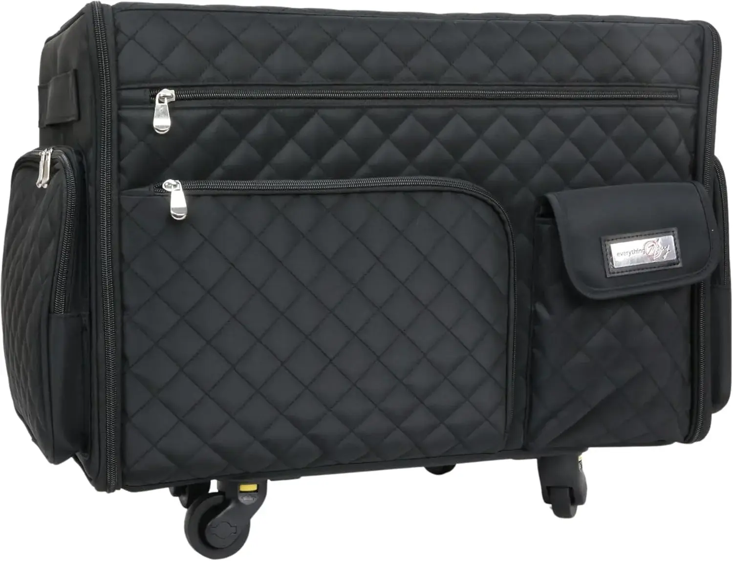 Everything Mary XL Flat-Top Rolling Sewing Machine Case – Black Quilted Craft Bag with Wheels – Portable Storage Organizer for Sewing, Scrapbooking & Craft Supplies
