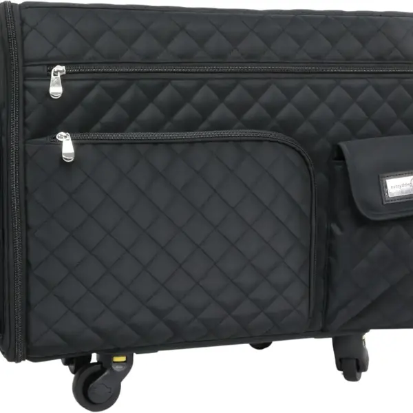 Everything Mary XL Flat-Top Rolling Sewing Machine Case – Black Quilted Craft Bag with Wheels – Portable Storage Organizer for Sewing, Scrapbooking & Craft Supplies