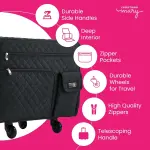 Everything Mary XL Flat-Top Rolling Sewing Machine Case – Black Quilted Craft Bag with Wheels – Portable Storage Organizer for Sewing, Scrapbooking & Craft Supplies