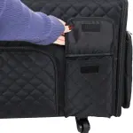 Everything Mary XL Flat-Top Rolling Sewing Machine Case – Black Quilted Craft Bag with Wheels – Portable Storage Organizer for Sewing, Scrapbooking & Craft Supplies