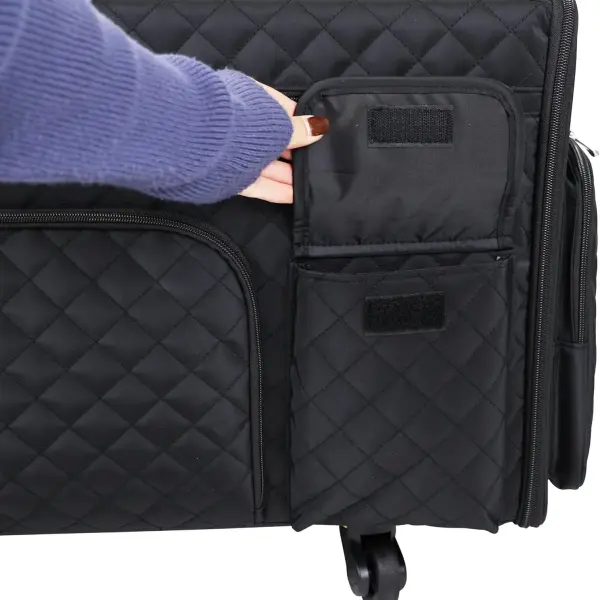Everything Mary XL Flat-Top Rolling Sewing Machine Case – Black Quilted Craft Bag with Wheels – Portable Storage Organizer for Sewing, Scrapbooking & Craft Supplies