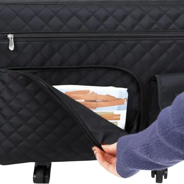 Everything Mary XL Flat-Top Rolling Sewing Machine Case – Black Quilted Craft Bag with Wheels – Portable Storage Organizer for Sewing, Scrapbooking & Craft Supplies