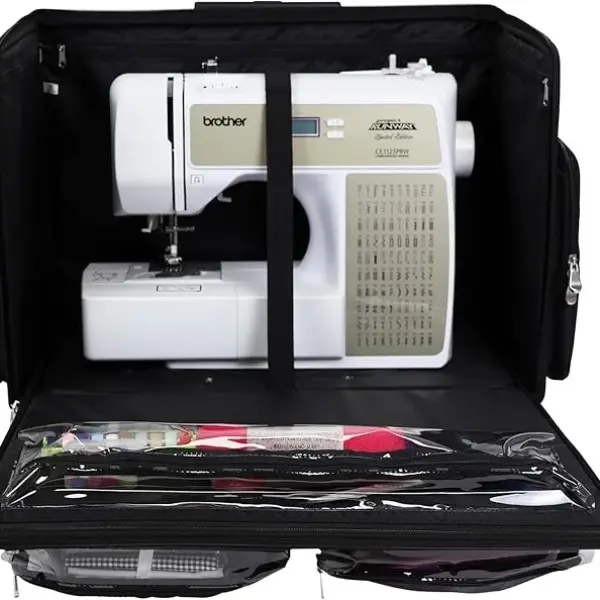 Everything Mary XL Flat-Top Rolling Sewing Machine Case – Black Quilted Craft Bag with Wheels – Portable Storage Organizer for Sewing, Scrapbooking & Craft Supplies