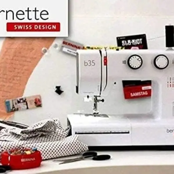 Bernette B35 Sewing Machine Swiss Design with 23 Stitches, 7 Presser Feet, Automatic Buttonhole, Quilting, Heavy-Duty Build, LED Light, Portable