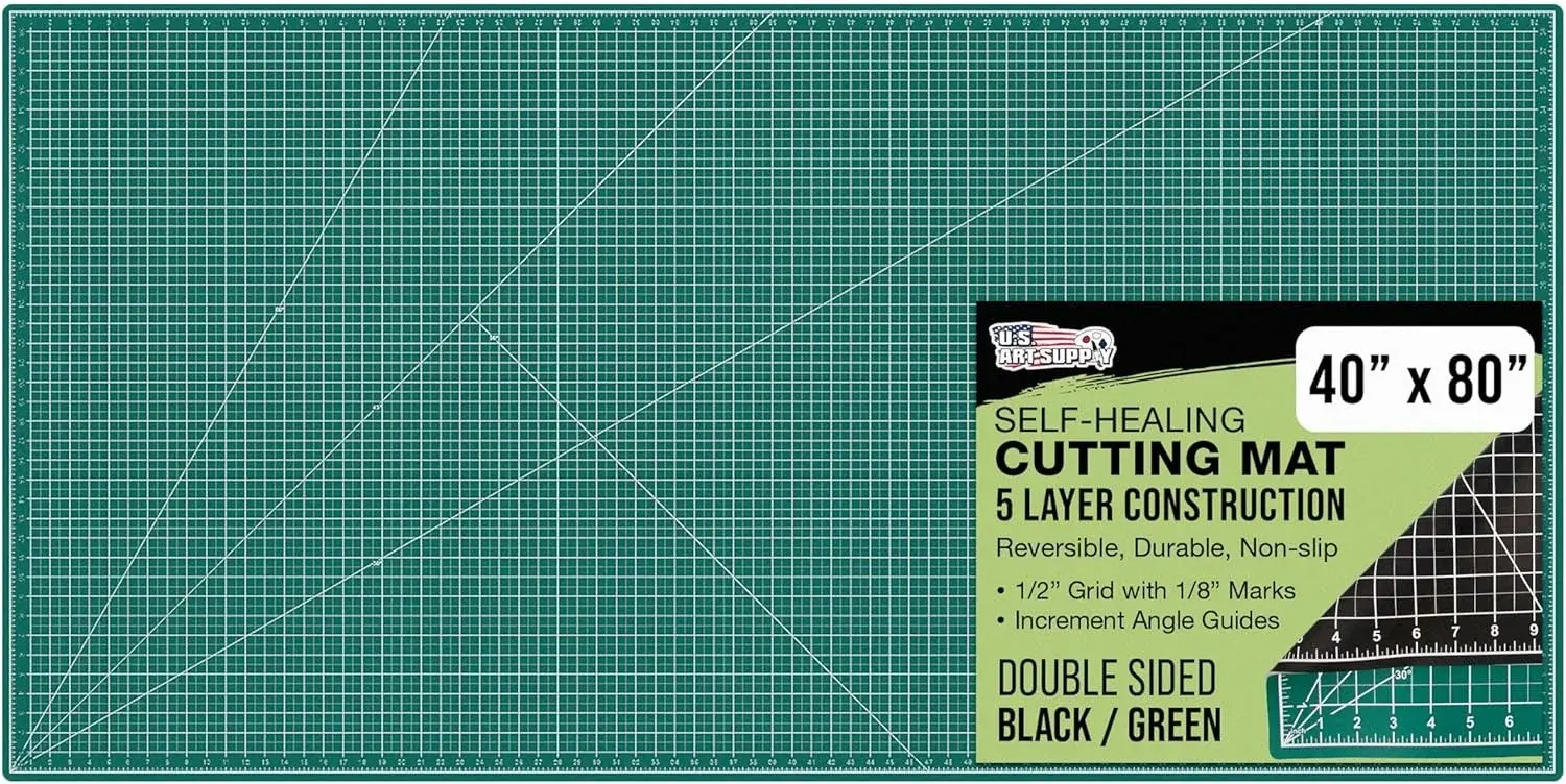 U.S. Art Supply 40" x 80" Self-Healing Cutting Mat 5-Ply - Double-Sided Green/Black Craft Mat, Non-Slip Cutting Mats for Crafts, Sewing, Quilting, Scrapbooking