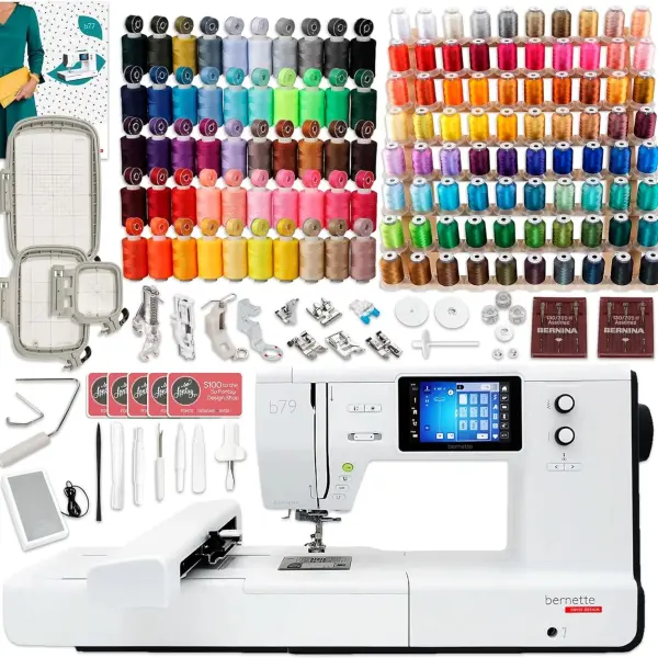 Bernette B79 Combo Sewing & Embroidery Machine Deluxe 130 Thread Spools with Premium Accessory & Designs Package