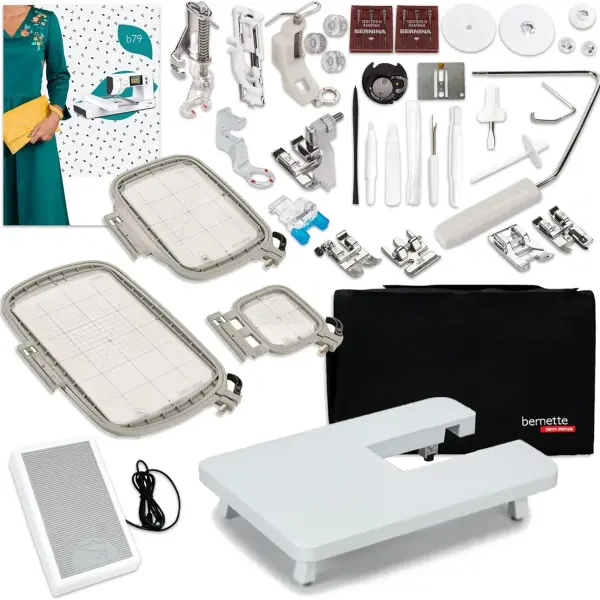 Bernette B79 Combo Sewing & Embroidery Machine Deluxe 130 Thread Spools with Premium Accessory & Designs Package