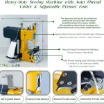 Bag Sewing Machine - 2s/bag Heavy Duty Portable Stitching Machine for Woven Bags, Non-Woven Fabrics, Leather | Warehouse & Farm Packing Tool (Yellow, Corded - 110V AC)