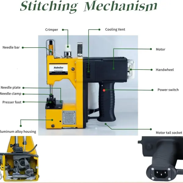 Bag Sewing Machine - 2s/bag Heavy Duty Portable Stitching Machine for Woven Bags, Non-Woven Fabrics, Leather | Warehouse & Farm Packing Tool (Yellow, Corded - 110V AC)