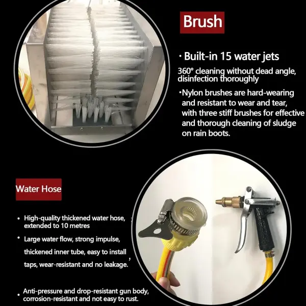 Stainless Steel Shoe Scraper Brush with Water Spray – 360° Boot Cleaner for Mud Removal, Perfect for Farms, Gardens, and Outdoor Activities