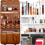 ZAMQIU Leather Working Kit, 155-Piece Leather Tooling Kit with Carving Stamping Sewing Punching Cutting, Leatherworking Tool Set for Beginners, DIY Craft Starter Set for Wallet, Belt, Bag Making
