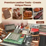 ZAMQIU Leather Working Kit, 155-Piece Leather Tooling Kit with Carving Stamping Sewing Punching Cutting, Leatherworking Tool Set for Beginners, DIY Craft Starter Set for Wallet, Belt, Bag Making