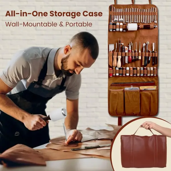 ZAMQIU Leather Working Kit, 155-Piece Leather Tooling Kit with Carving Stamping Sewing Punching Cutting, Leatherworking Tool Set for Beginners, DIY Craft Starter Set for Wallet, Belt, Bag Making