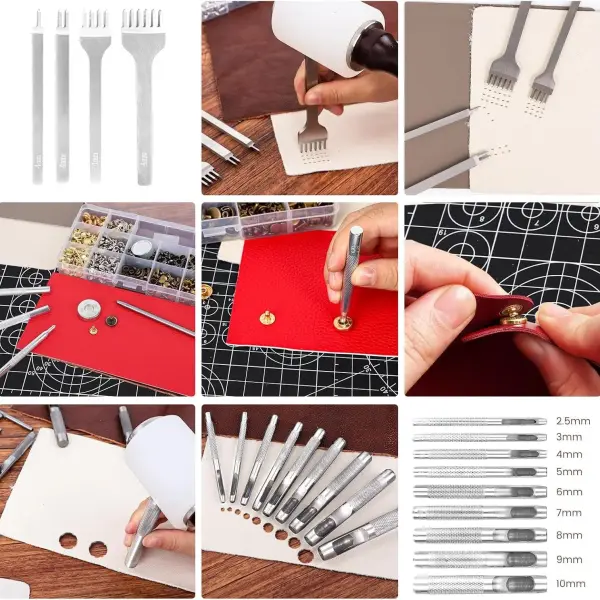ZAMQIU Leather Working Kit, 155-Piece Leather Tooling Kit with Carving Stamping Sewing Punching Cutting, Leatherworking Tool Set for Beginners, DIY Craft Starter Set for Wallet, Belt, Bag Making