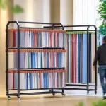 Adjustable Black Fabric Roll Storage Rack with Heavy Duty Steel Organizer, Movable Commercial Textile Holder, Ideal for Craft, Sewing, and Warehouse Use