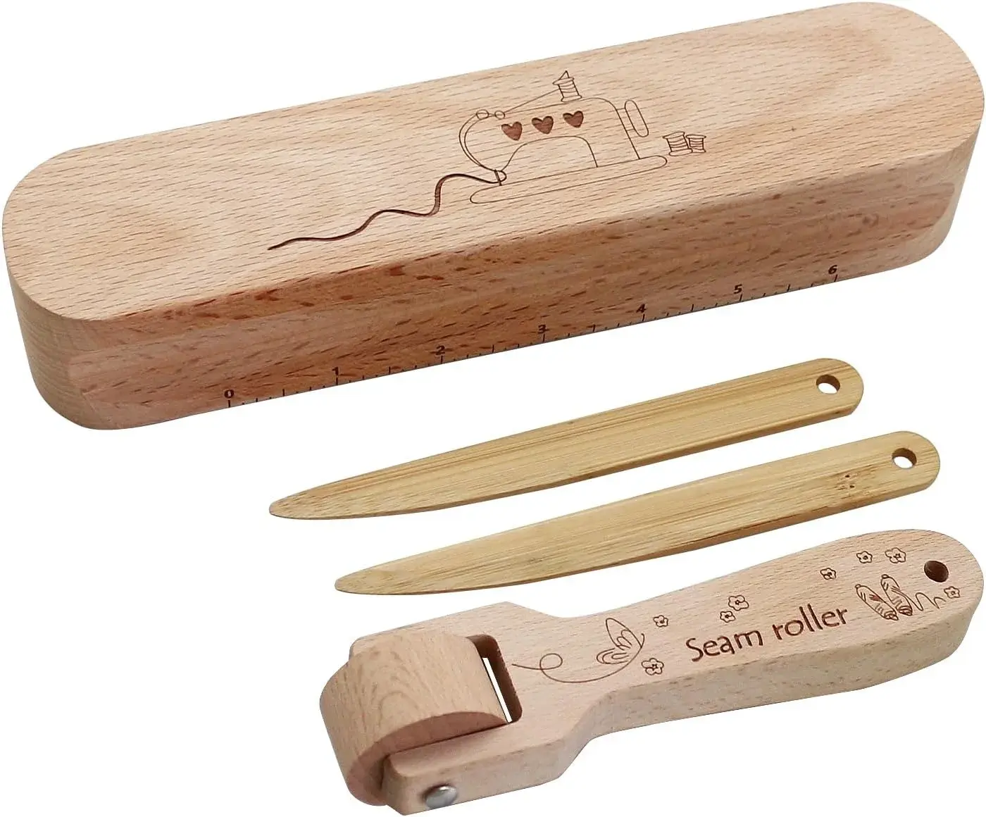Fbshicung Seam Roller Beech Wood Tailors Clapper Seam Flattening Tool and Point Tuner Tools for Quilting, Sewing, Print, Wallpaper