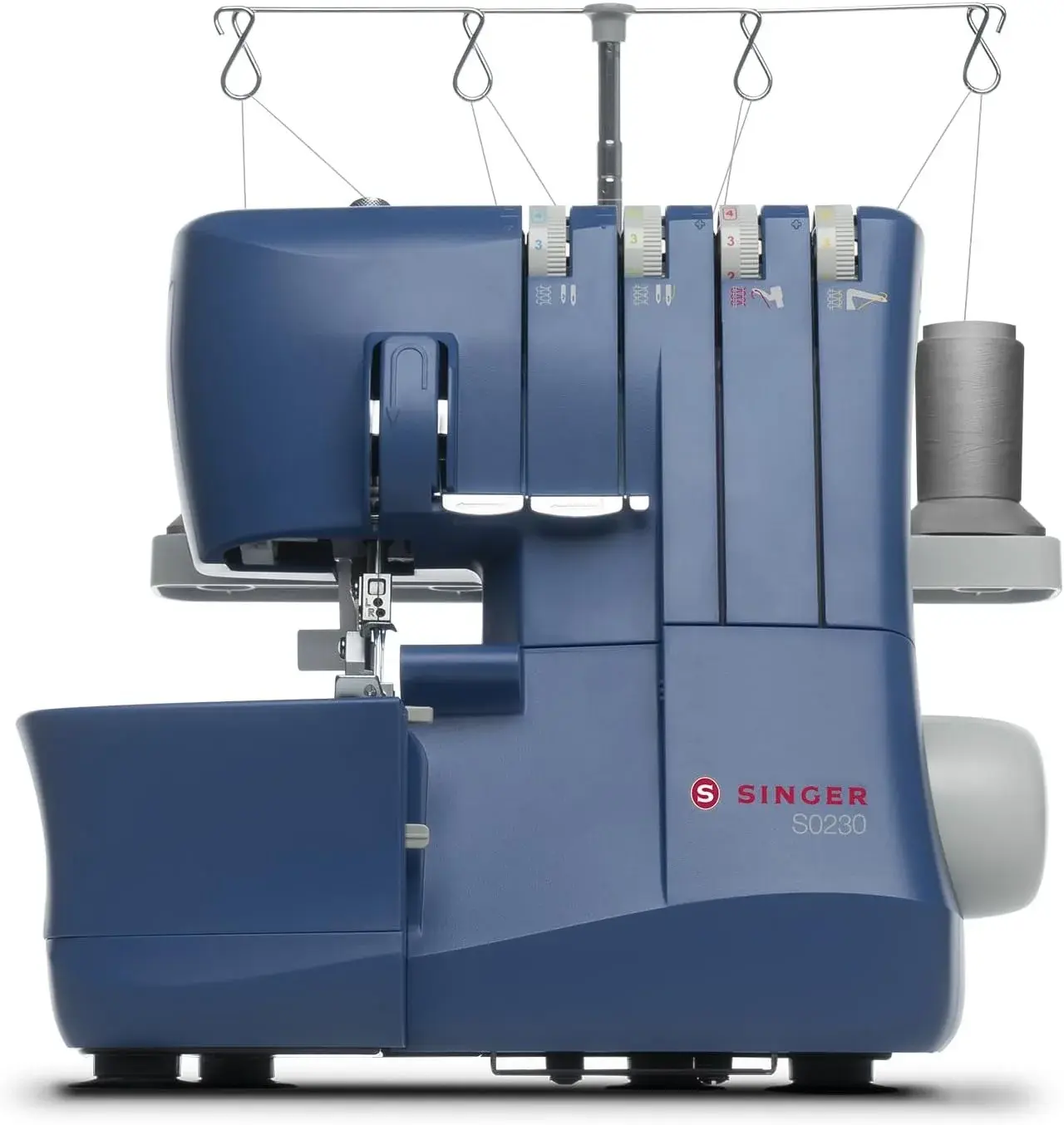 SINGER® S0230 Navy Blue Overlock Serger | 2/3/4 Thread Capability | 1300 Stitches/Min | Color-Coded Threading, Differential Feed, Free Arm, Accessories Included | Professional Seam Finishing