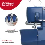 SINGER® S0230 Navy Blue Overlock Serger | 2/3/4 Thread Capability | 1300 Stitches/Min | Color-Coded Threading, Differential Feed, Free Arm, Accessories Included | Professional Seam Finishing
