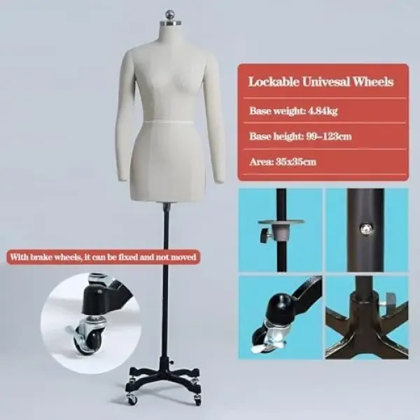 Plus Size Dress Form for Women, Curvy Full Body Mannequin with Soft Arms & Wheels, Pinnable Tailor Dummy for Sewing & Crafting, Adult Full Size Dressmaking Tool