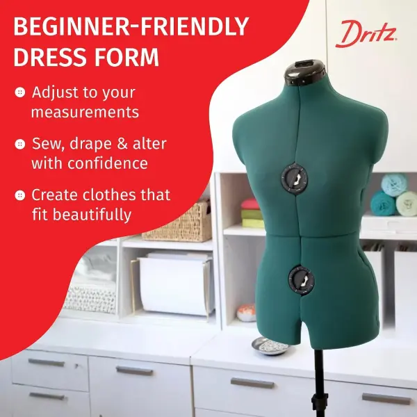 Dritz Sew You Adjustable Dress Form - Small/Medium Sizes US 4-12 - Female Clothing Mannequin for Sewing, Fitting, and Draping - Pinnable Sewing Mannequin with 12 Dials for Fitting + 360 Hem Guide