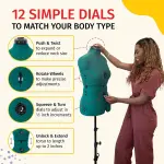 Dritz Sew You Adjustable Dress Form - Small/Medium Sizes US 4-12 - Female Clothing Mannequin for Sewing, Fitting, and Draping - Pinnable Sewing Mannequin with 12 Dials for Fitting + 360 Hem Guide