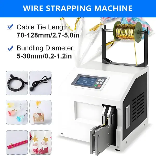 Candy Bread Toy Twist Tying Machine,w/6 Roll Twist Ties Wire + Foot Pedal + Power Cord + Tool Bag 5to30mmTie(Winding)