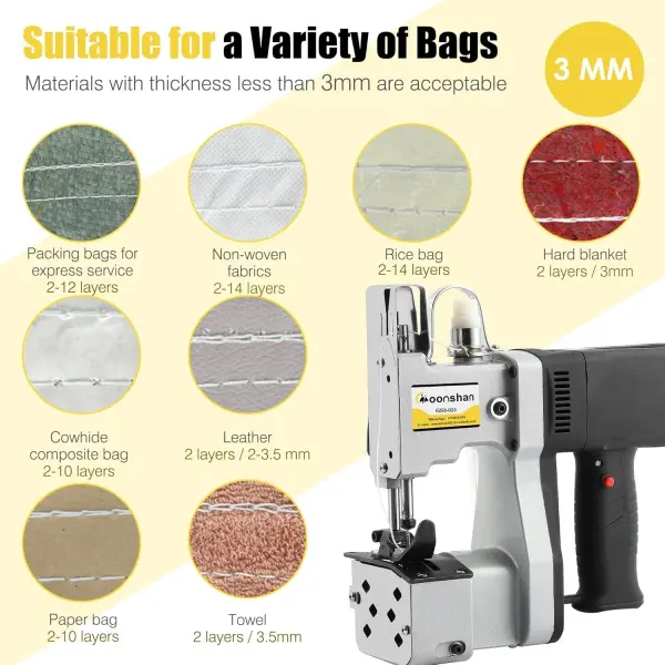 Bag Sewing Machine 2s/bag Bag Closing Machine Portable Bag Closer 6.4Lbs Automatic Woven Bag Sewer Packing Machine for Packing Bags Non-woven Fabrics Leather