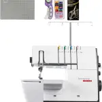 Bernette B62 Airlock Coverstitch Machine Bundle | Air Threader, Scissors, Rotary Cutter, Threads, Self Healing Foldable Cutting Mat, LED Light, Extension Table | Heavy Duty, Beginner to Professional