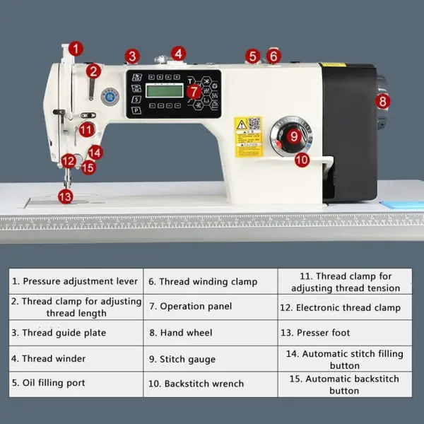 Industrial Sewing Machine 550W Automatic Lockstitch Sewing Machine Complete Set with Table and Stand 220V