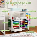 Craft Storage Cart, Compatible with Cricut Cutting Machines, Features a Vinyl Roll Holder and Drawers,A Mobile Storage Table for Crafting Tools and Accessories, Suitable for Studios, Offices
