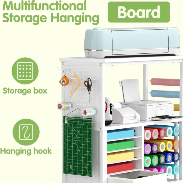 Craft Storage Cart, Compatible with Cricut Cutting Machines, Features a Vinyl Roll Holder and Drawers,A Mobile Storage Table for Crafting Tools and Accessories, Suitable for Studios, Offices