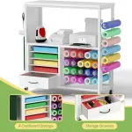 Craft Storage Cart, Compatible with Cricut Cutting Machines, Features a Vinyl Roll Holder and Drawers,A Mobile Storage Table for Crafting Tools and Accessories, Suitable for Studios, Offices