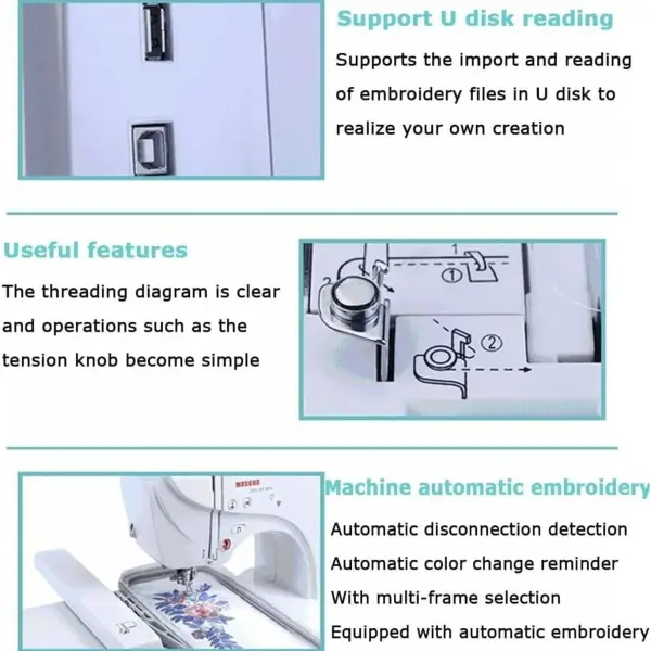 Multi-Function Electric Sewing Mini Portable Machine Sewing Machines for Beginners, Automatic Embroidery Machine with 4" x 9.2" Embroidery Area and LCD Touch Screen