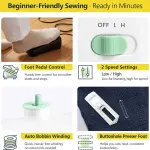 Mini Sewing Machine, 16 Stitches Dual Speed Portable Sewing Machine, Double Needle & Thread with Foot Pedal, LED Light and Sewing Kit, Easy to Use for Beginners, DIY Craft & Clothing Repair