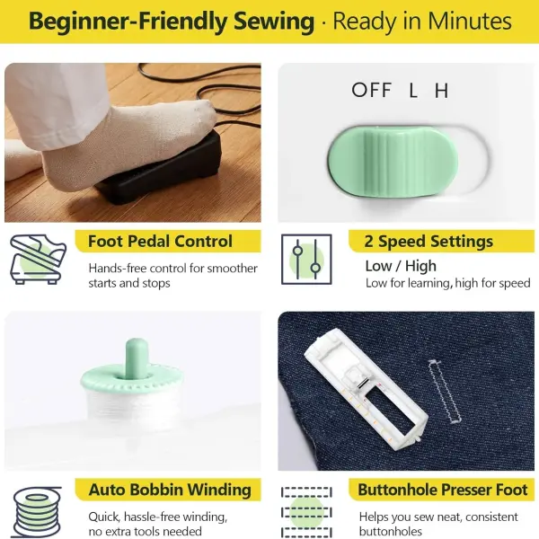 Mini Sewing Machine, 16 Stitches Dual Speed Portable Sewing Machine, Double Needle & Thread with Foot Pedal, LED Light and Sewing Kit, Easy to Use for Beginners, DIY Craft & Clothing Repair