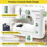 Mini Sewing Machine, 16 Stitches Dual Speed Portable Sewing Machine, Double Needle & Thread with Foot Pedal, LED Light and Sewing Kit, Easy to Use for Beginners, DIY Craft & Clothing Repair