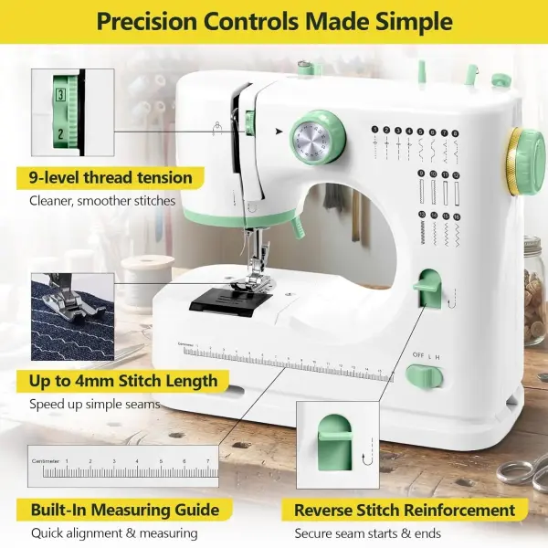 Mini Sewing Machine, 16 Stitches Dual Speed Portable Sewing Machine, Double Needle & Thread with Foot Pedal, LED Light and Sewing Kit, Easy to Use for Beginners, DIY Craft & Clothing Repair