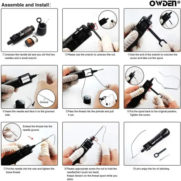 OWDEN Professional Leathercraft Stitch awl tool, Leather Sewing Awl tool for leather,Belt,Canvas,Fabric,Bag repair lockstitch tool set.Speedy Stitcher Professional leather craft tool.(3 Thread Colors)