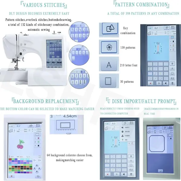 Automatic Sewing Machine, Electric Embroidery Machine, Automatic Sewing Machine with Large LCD Touch Screen, DIY Embroidery Tool, 210 Built-in Letters and 30 Pattern Borders, Easy Sewing