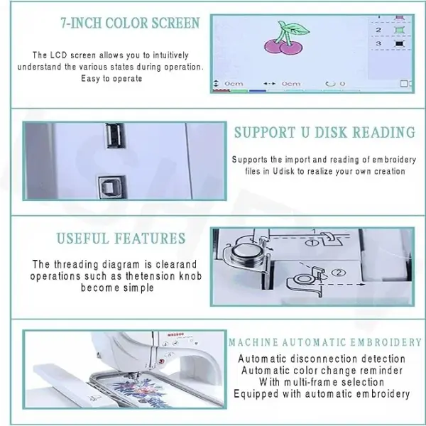 Automatic Sewing Machine, Electric Embroidery Machine, Automatic Sewing Machine with Large LCD Touch Screen, DIY Embroidery Tool, 210 Built-in Letters and 30 Pattern Borders, Easy Sewing