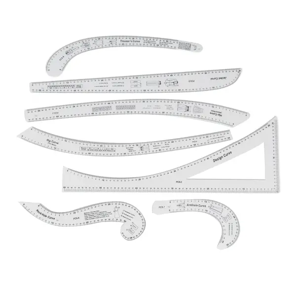 Rengue 7Pcs Sewing Ruler Tailor Set, Clear High Accuracy Scale Acrylic Clothing Ruler for Pattern Drafting, with Transparent Fashion Design Tools for Sewing and Tailoring